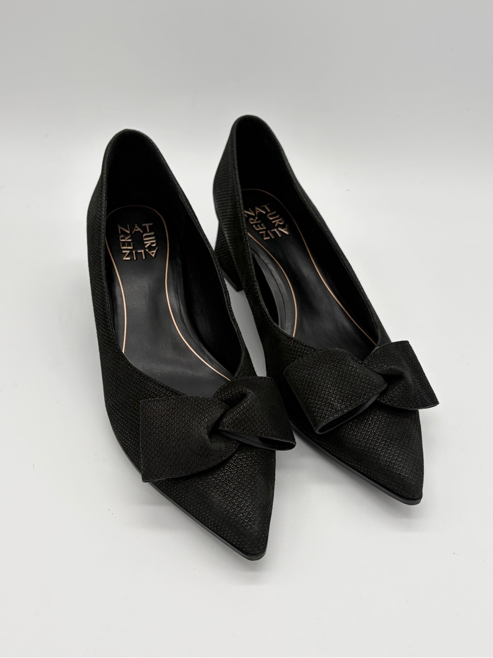 Naturalizer Mavis Pointed Toe Bow Block Heel Pumps Black Women's Size 8M NWOB